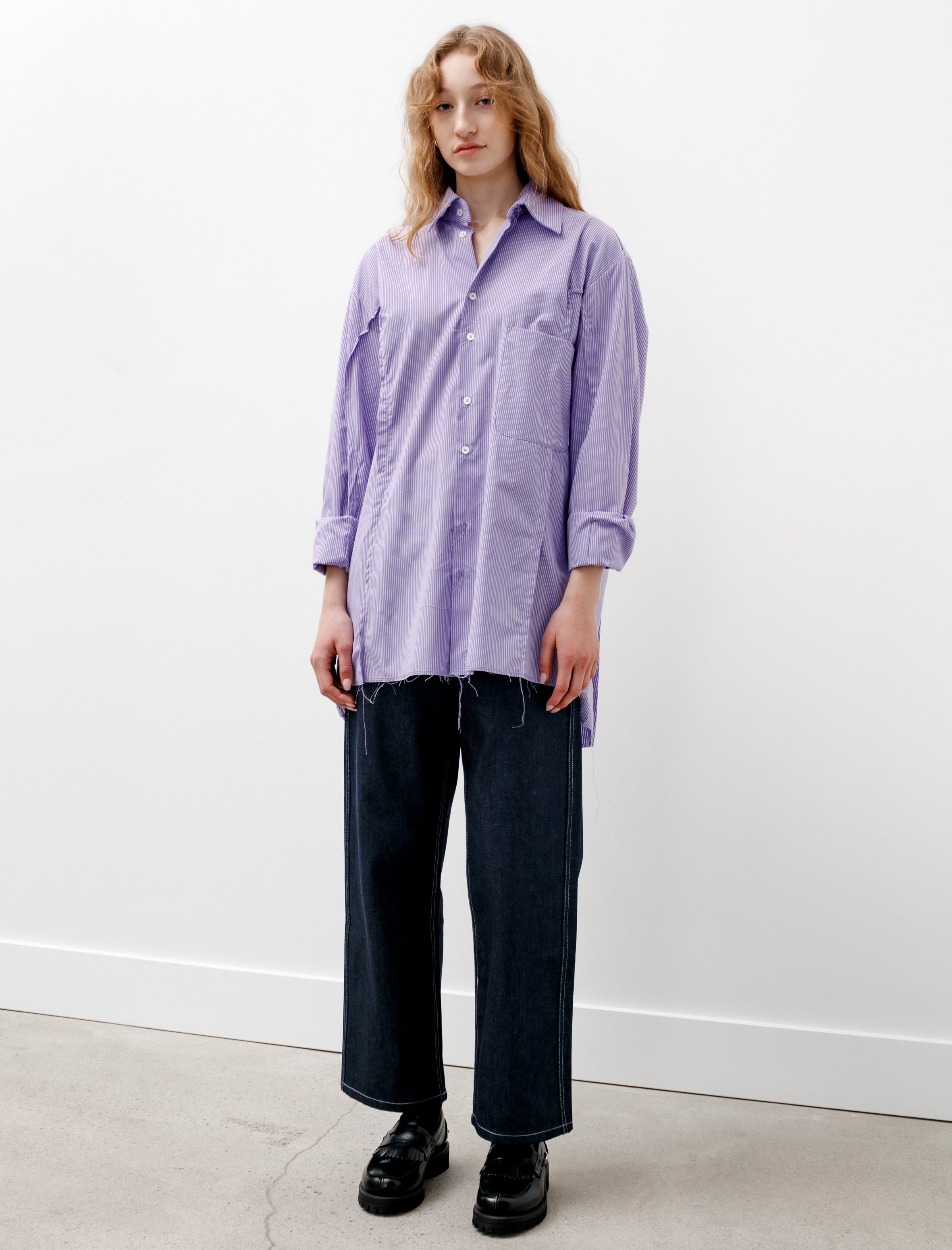 Big Dart Shirt Lilac White Stripes