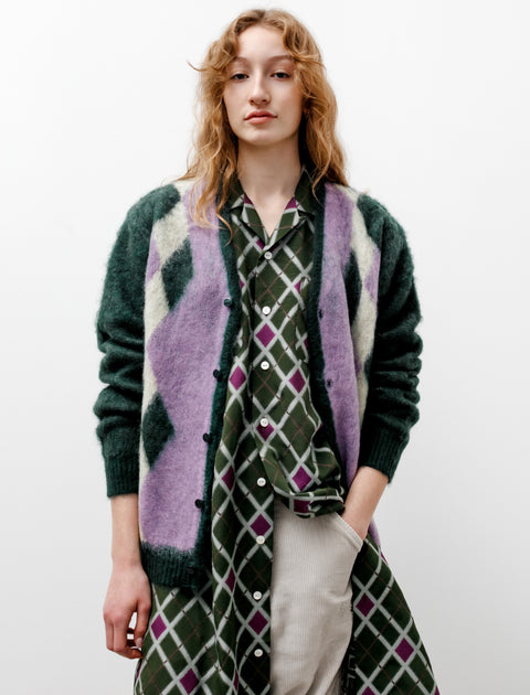 Mohair Cardigan Diamonds Green/Purple