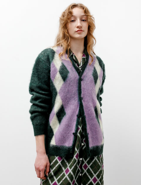 Mohair Cardigan Diamonds Green/Purple