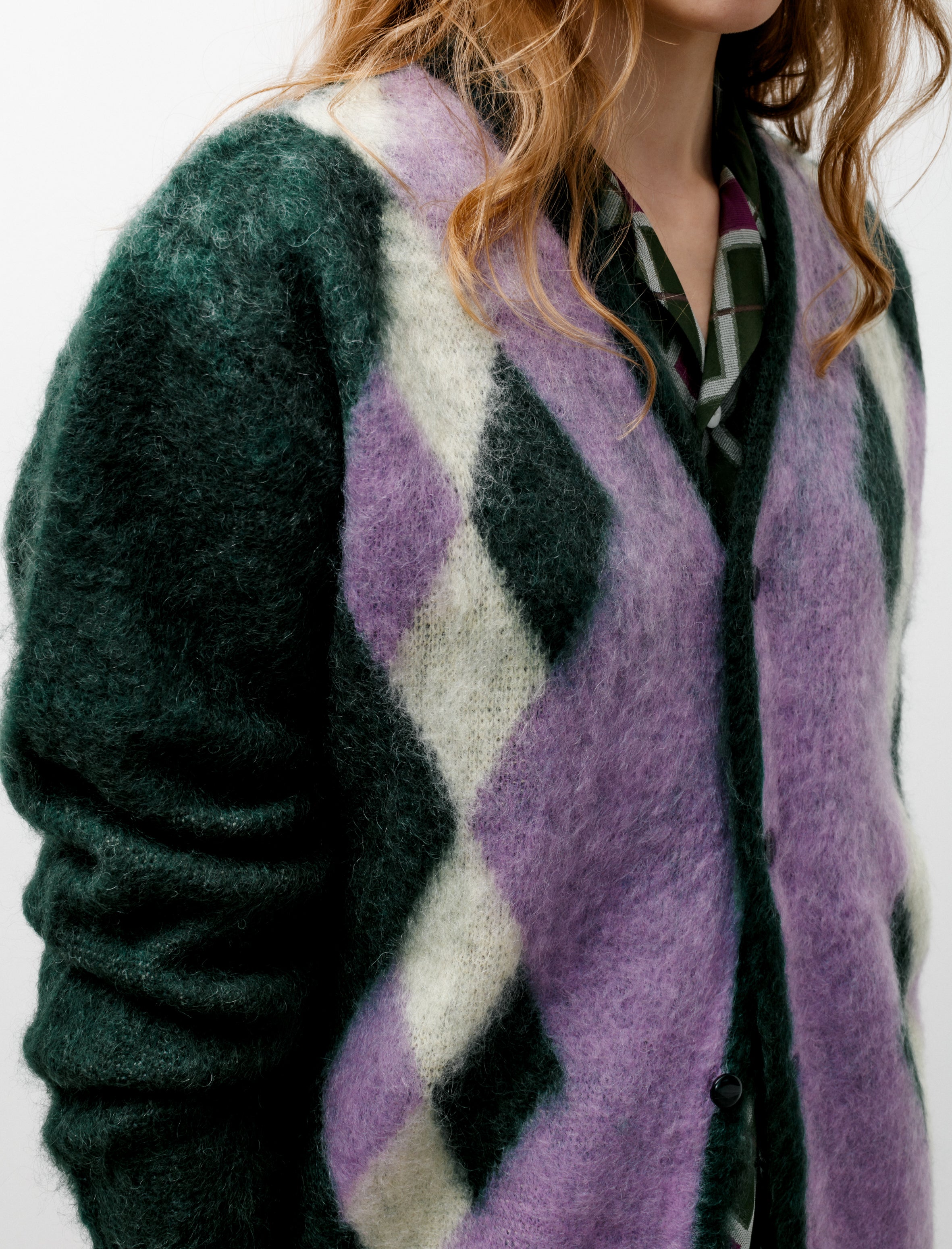 Mohair Cardigan Diamonds Green/Purple