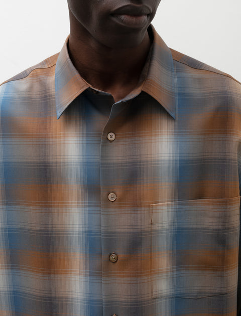 Super Light Wool Check Shirt Blue Brown