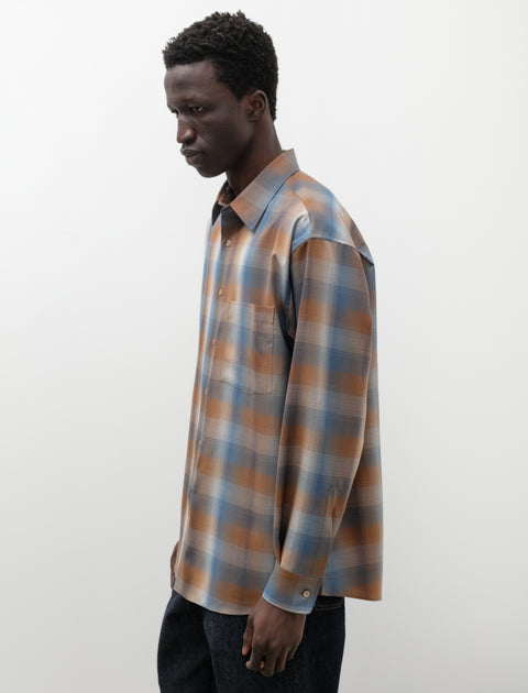 Auralee Super Light Wool Check Shirt Blue Brown – Neighbour