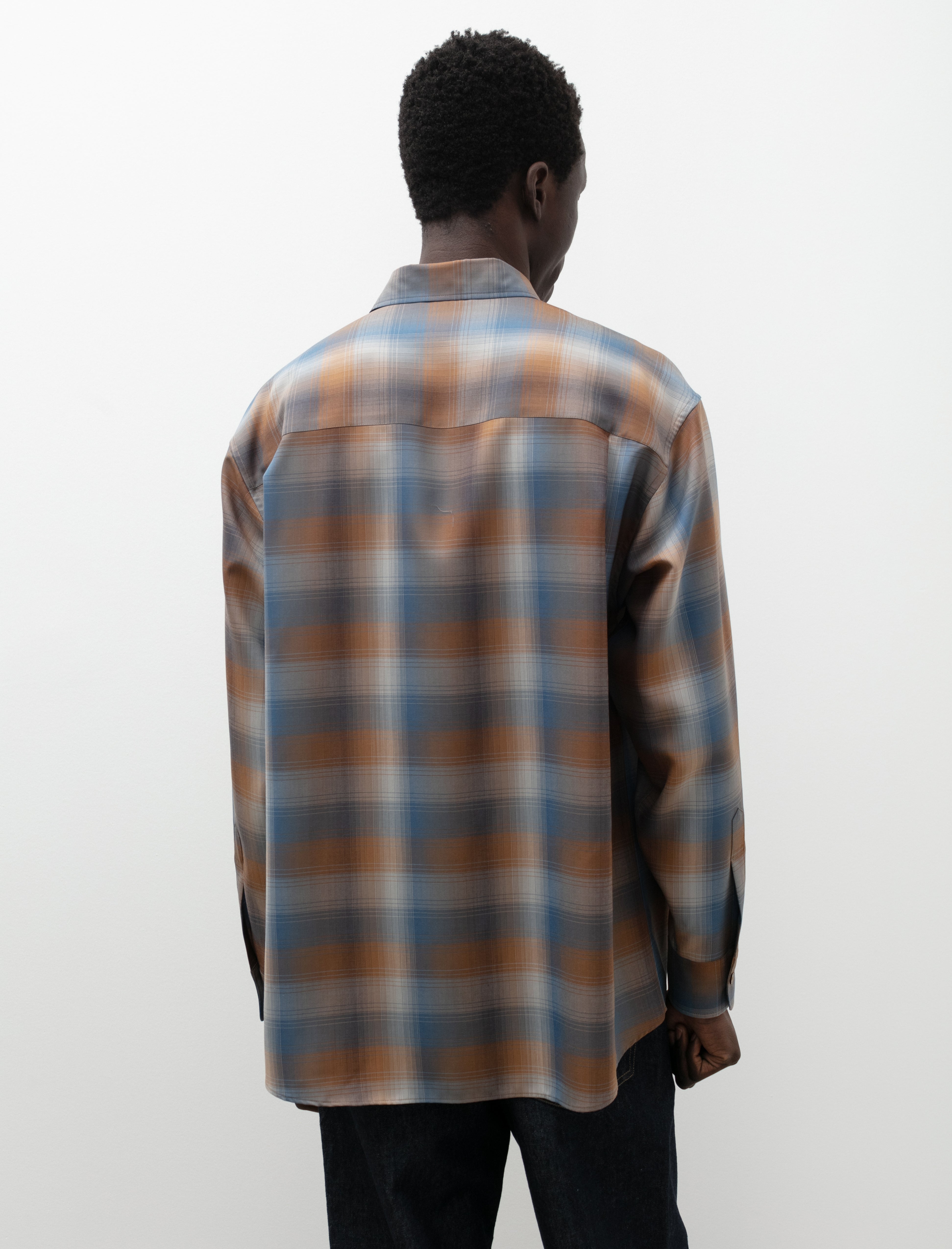 Super Light Wool Check Shirt Blue Brown