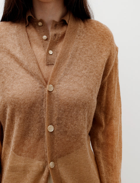 Kid Mohair Sheer Knit Cardigan Camel