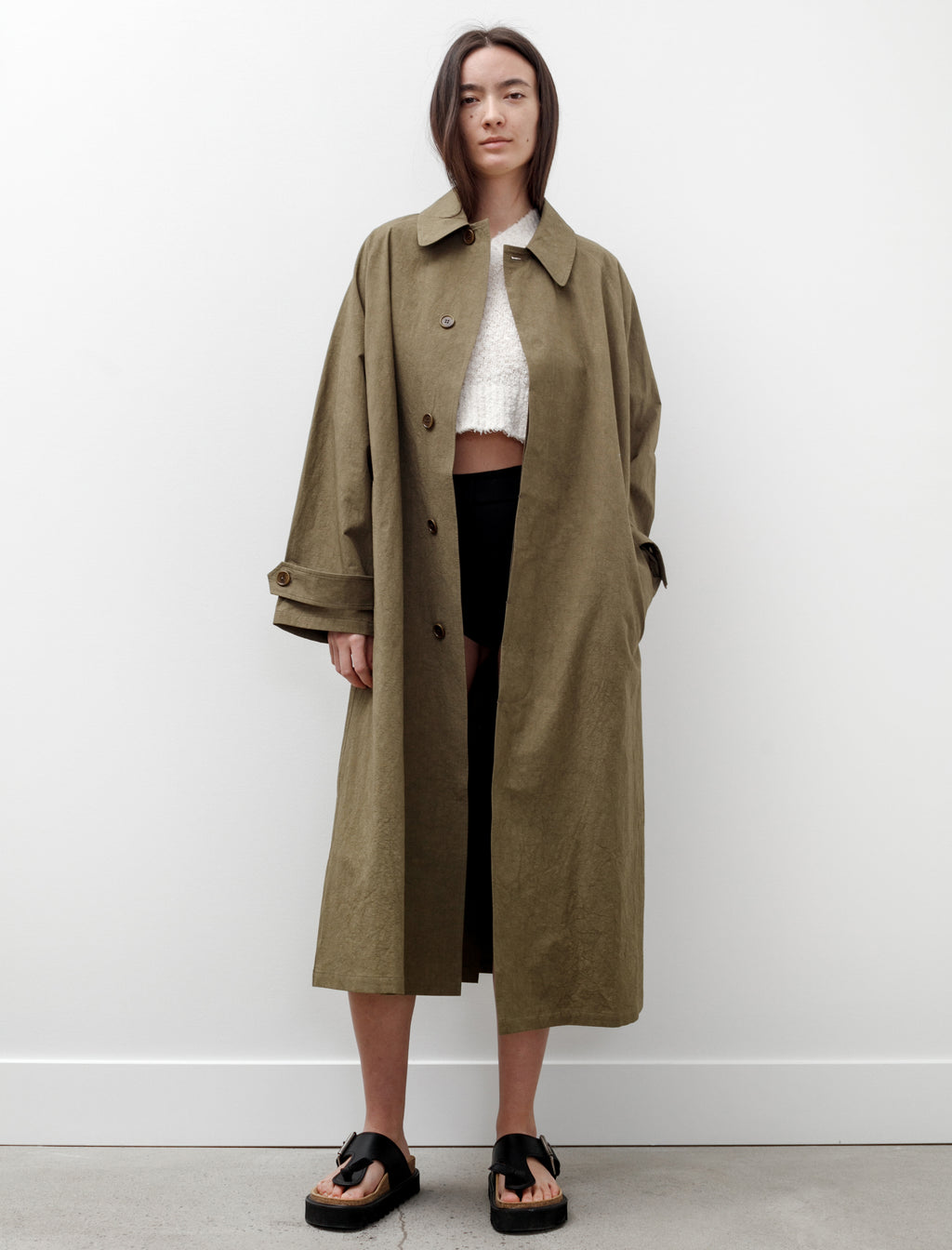 Cristaseya Oversized Trench Coat Cotton Linen Dark Olive – Neighbour