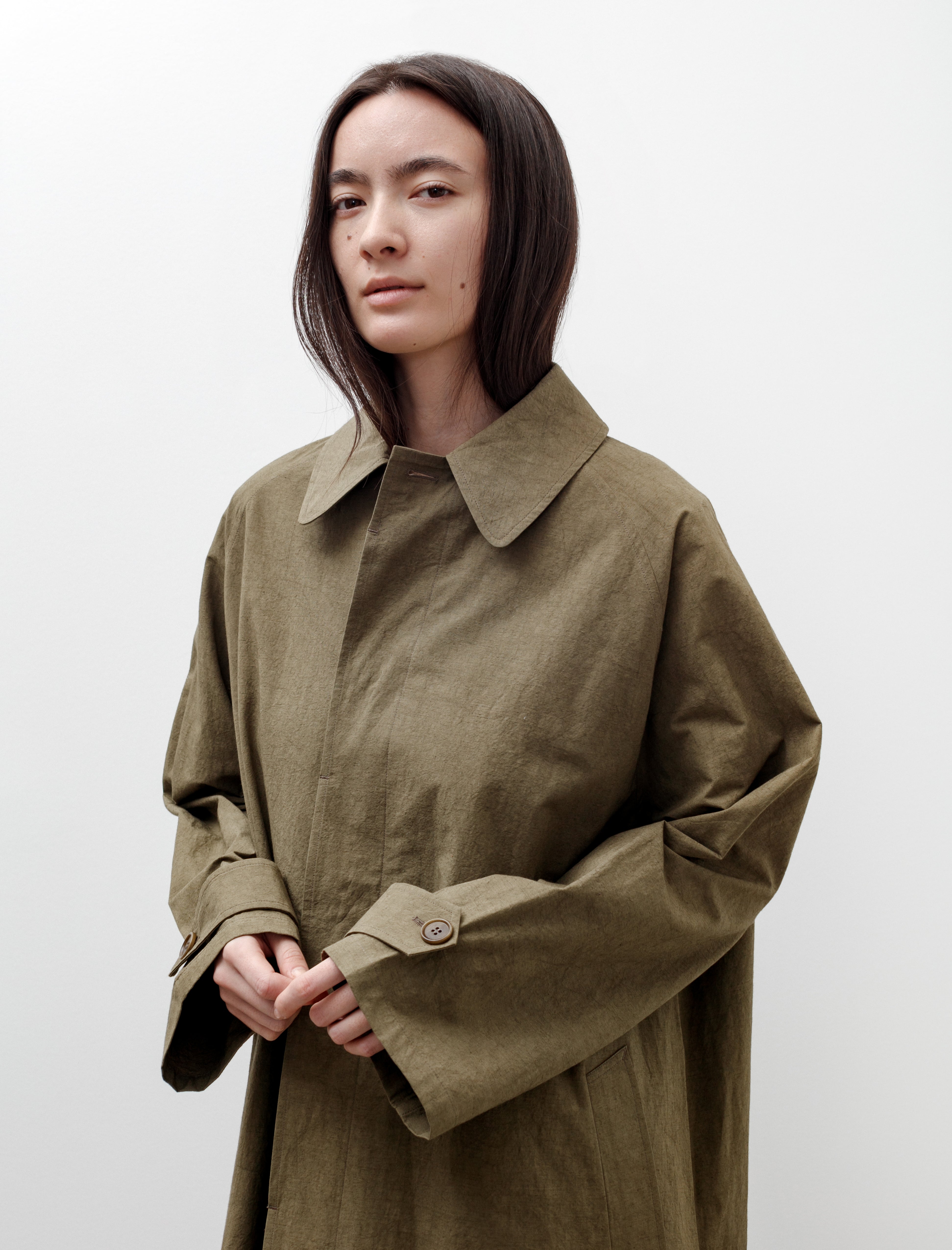 Oversized Trench Coat Cotton Linen Dark Olive