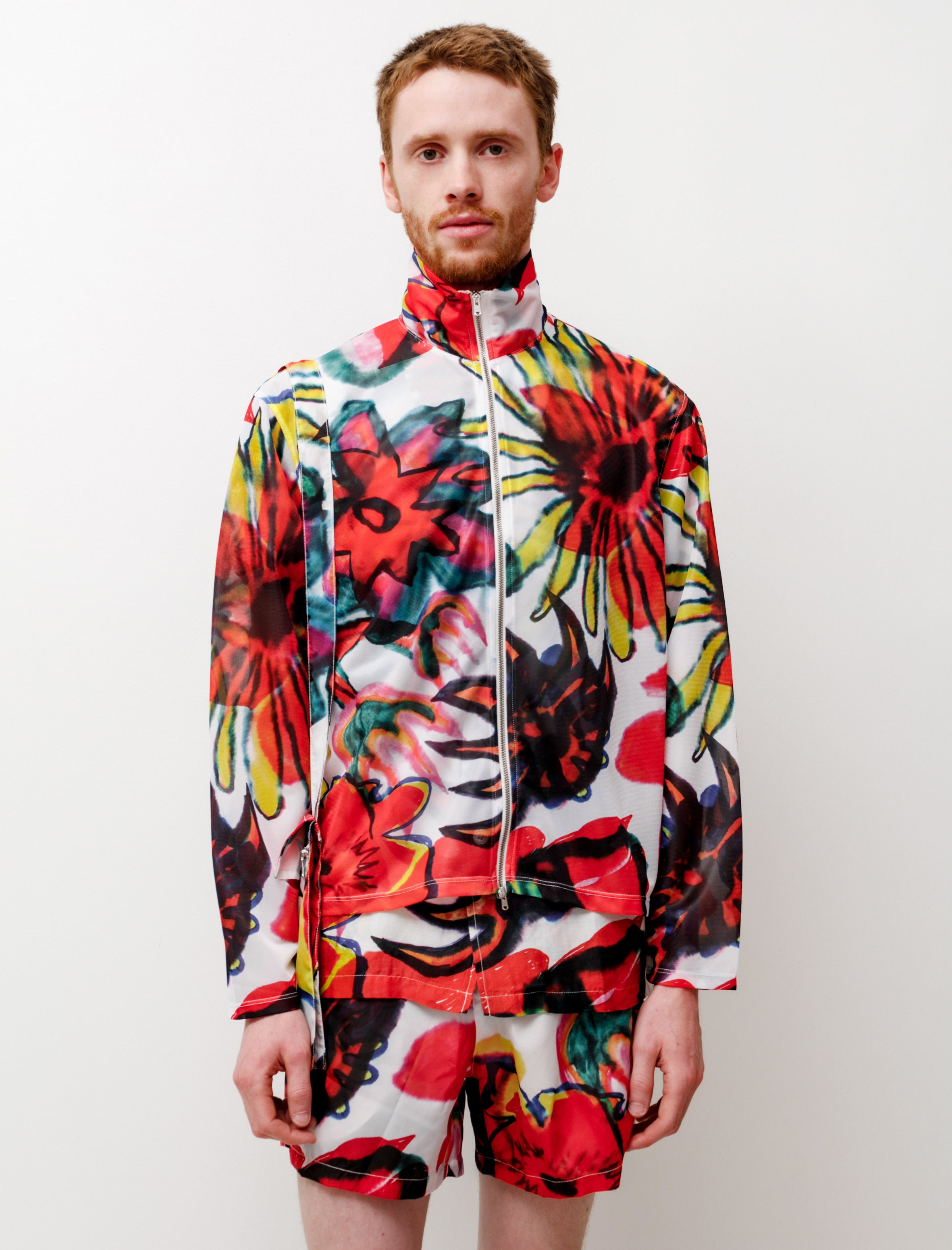 Shrunken Fullzip Polo Melting Flowers Print