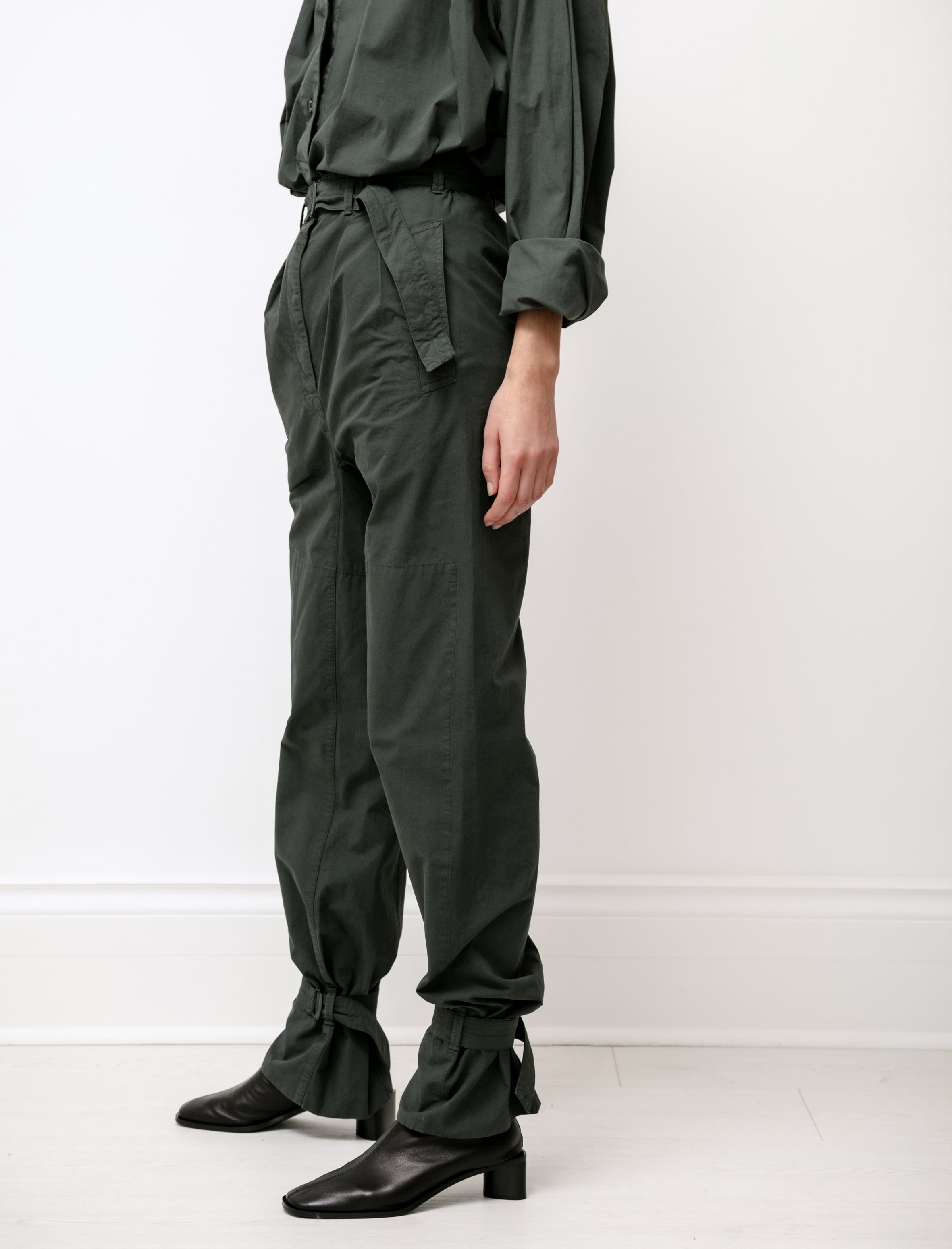 Pleated Pants with Straps Deep Forest