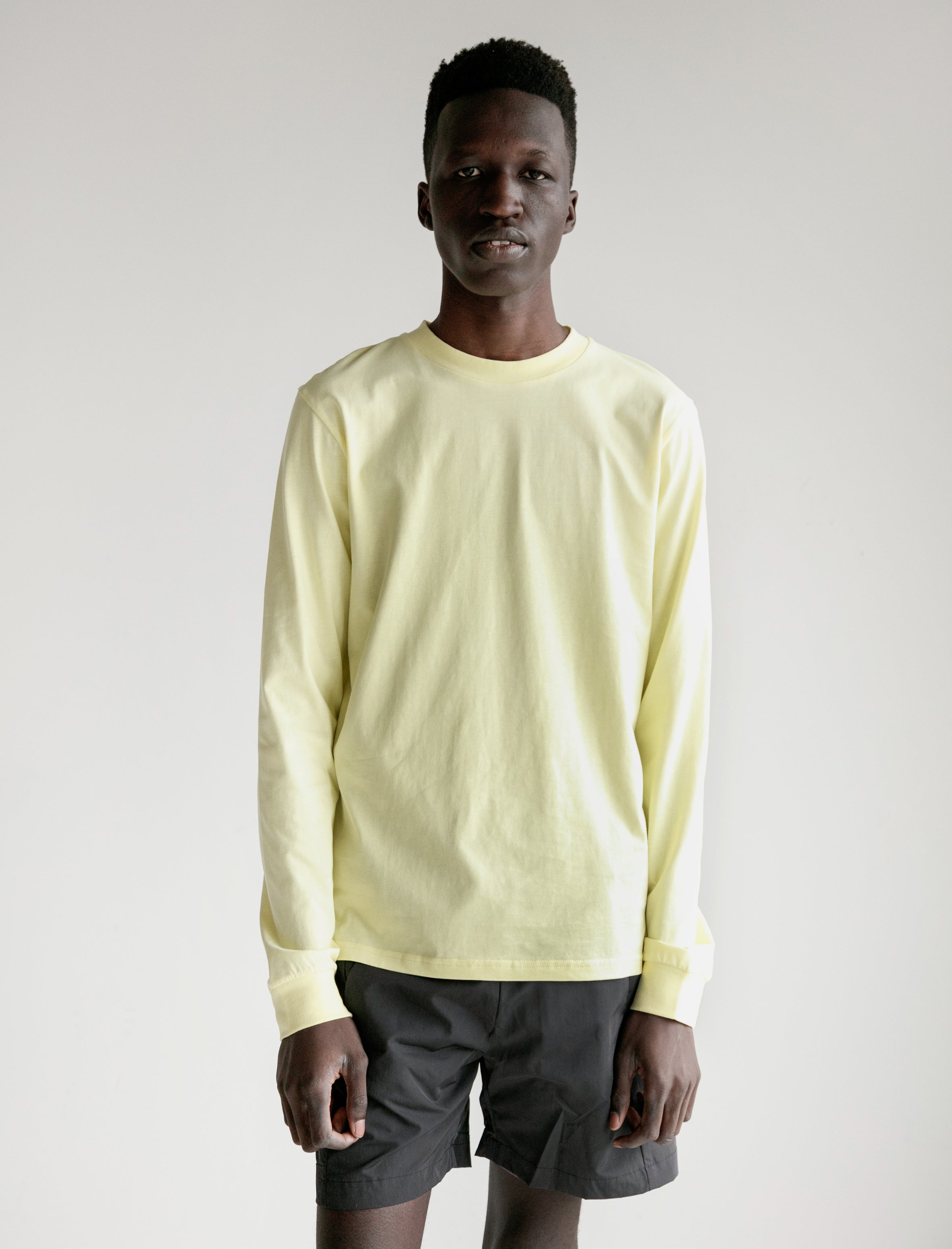 pale yellow long sleeve shirt