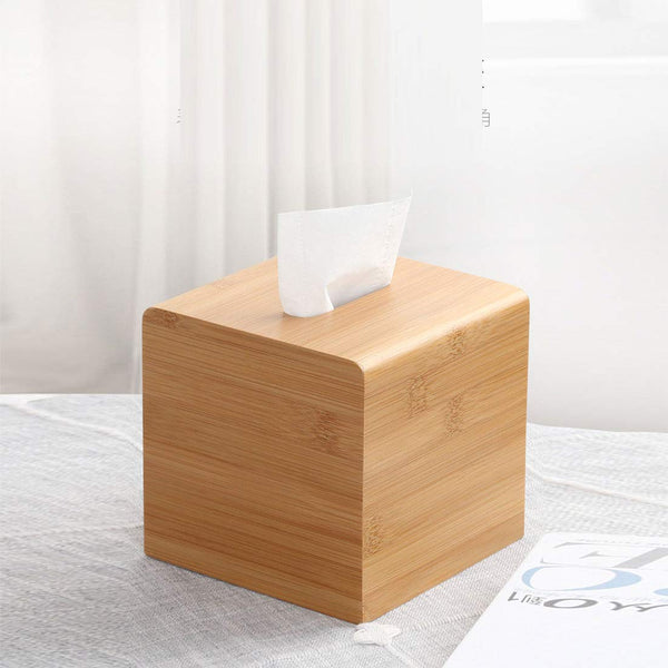 HARRA HOME Natural Bamboo Square Facial Tissue Storage Paper Box