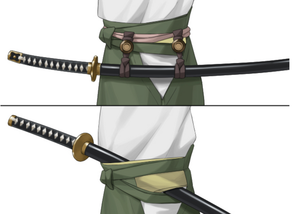 comparison of wearing katana and tachi
