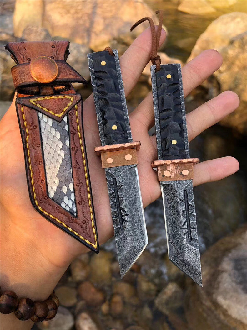 The Prajna Warrior Damascus steel pocket knife