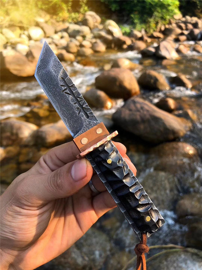 The Prajna Warrior Damascus steel pocket knife