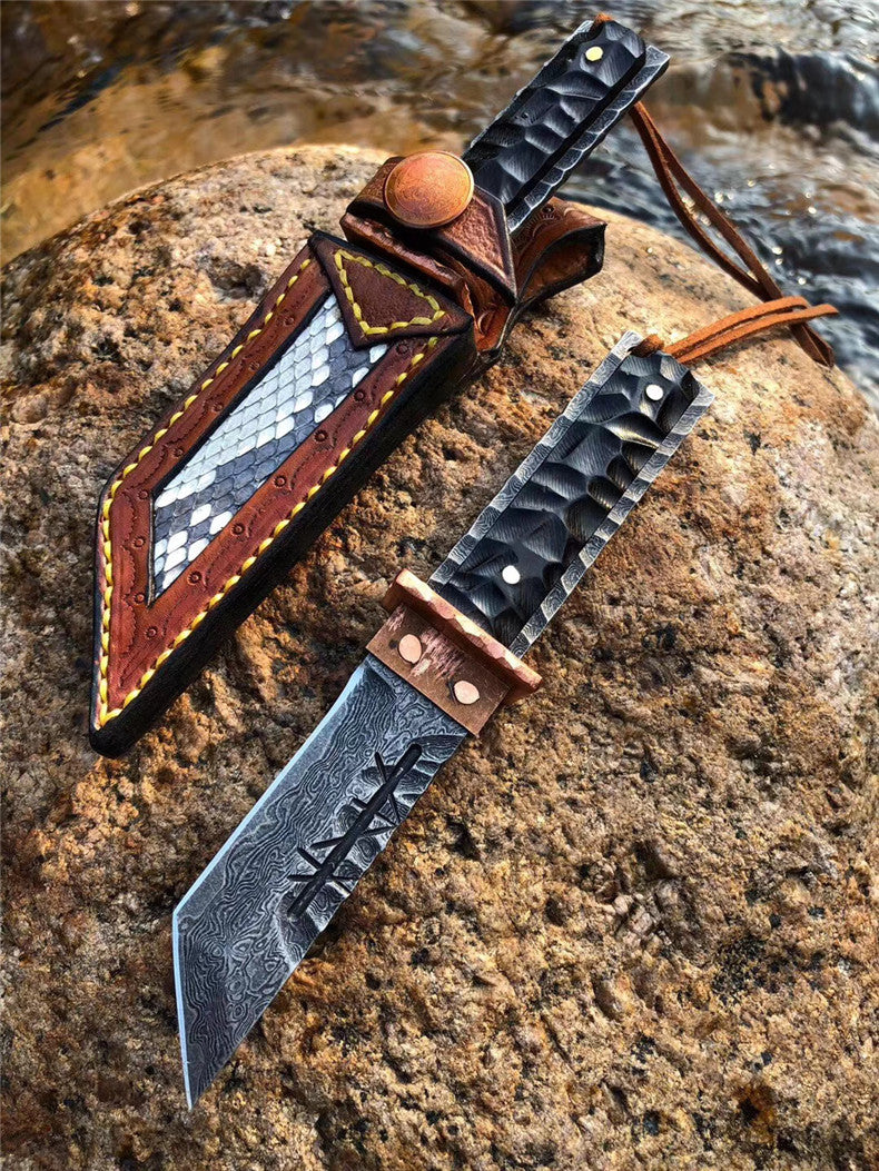 The Prajna Warrior Damascus steel pocket knife