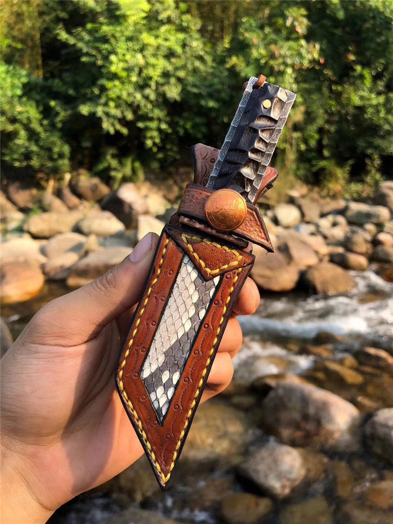 The Prajna Warrior Damascus steel pocket knife