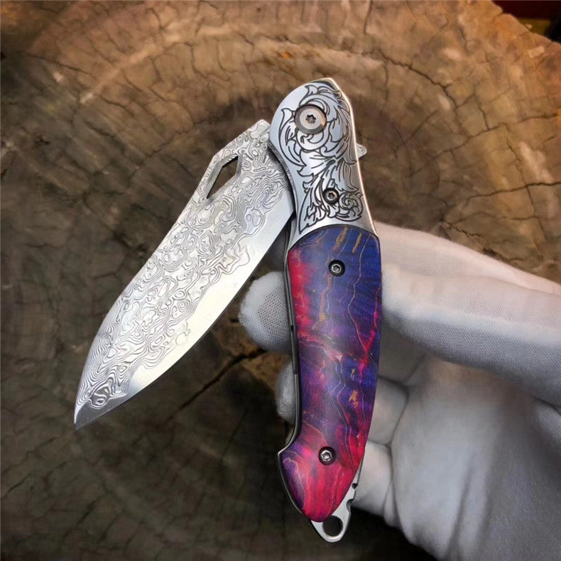 The Rainbow Eagle Damascus steel folding knife