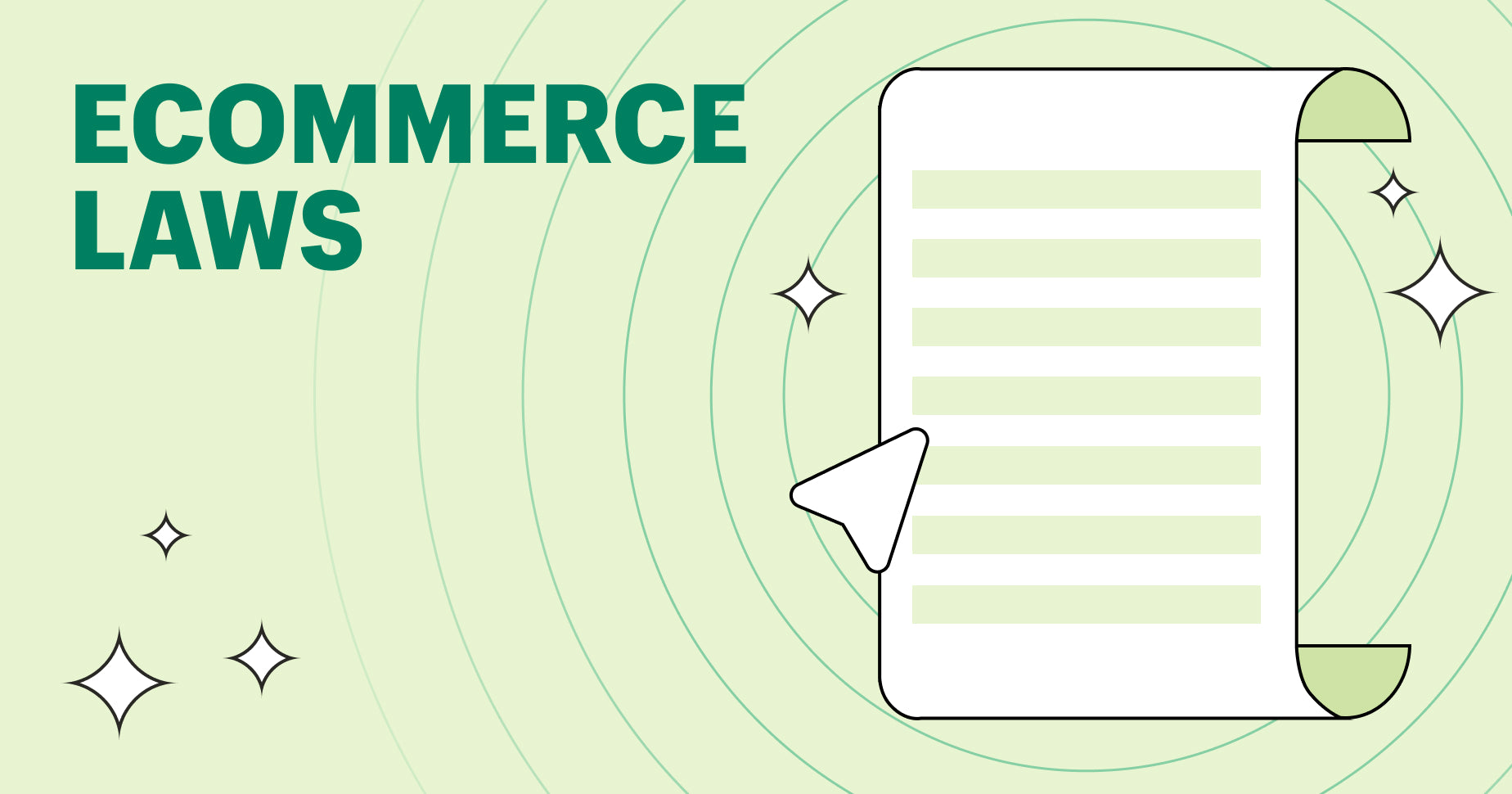 Graphic of a law style paper on the right hand side. On the left says "ecommerce laws"