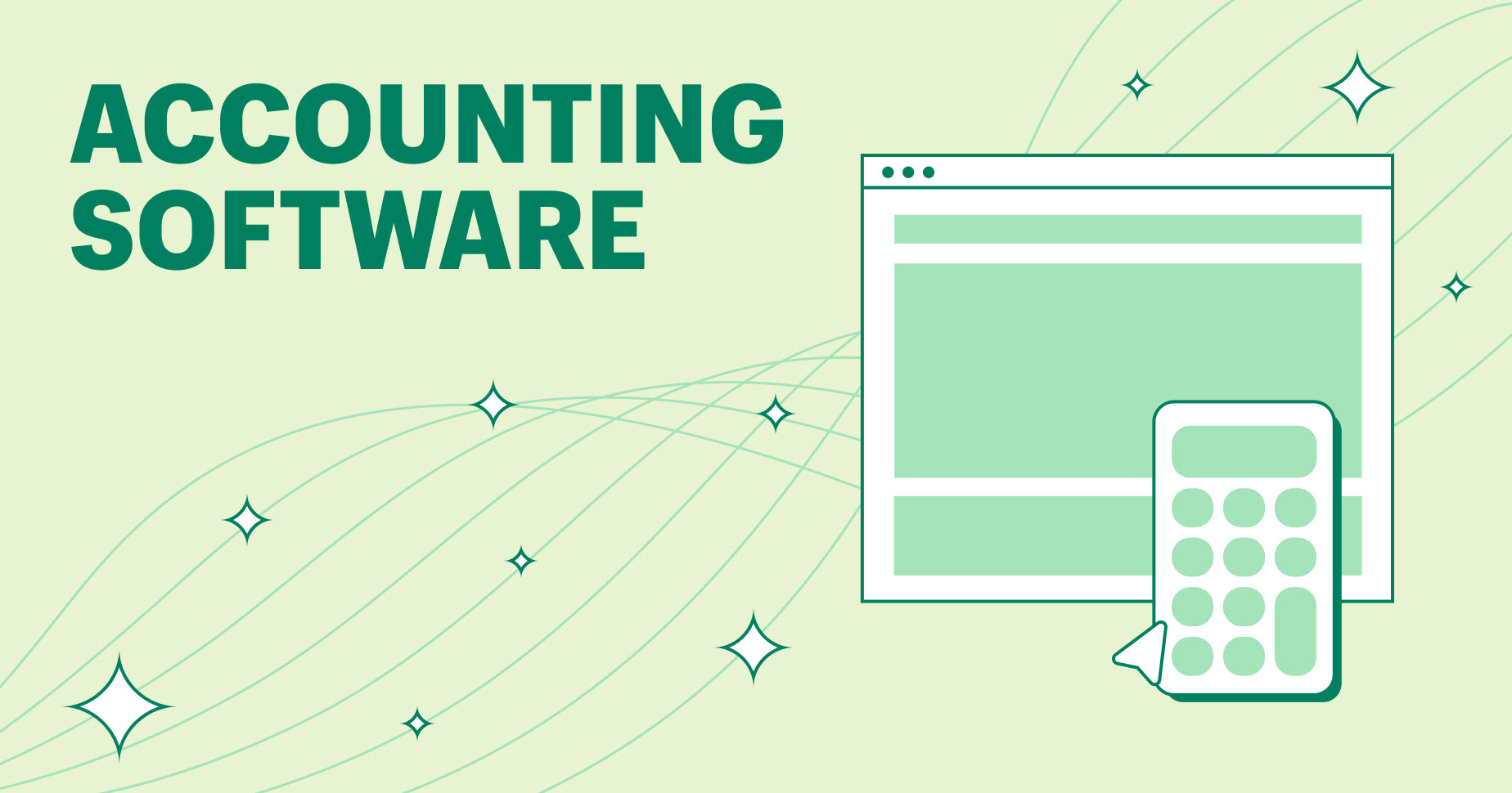 a green image with a calculator and browser representing accounting software