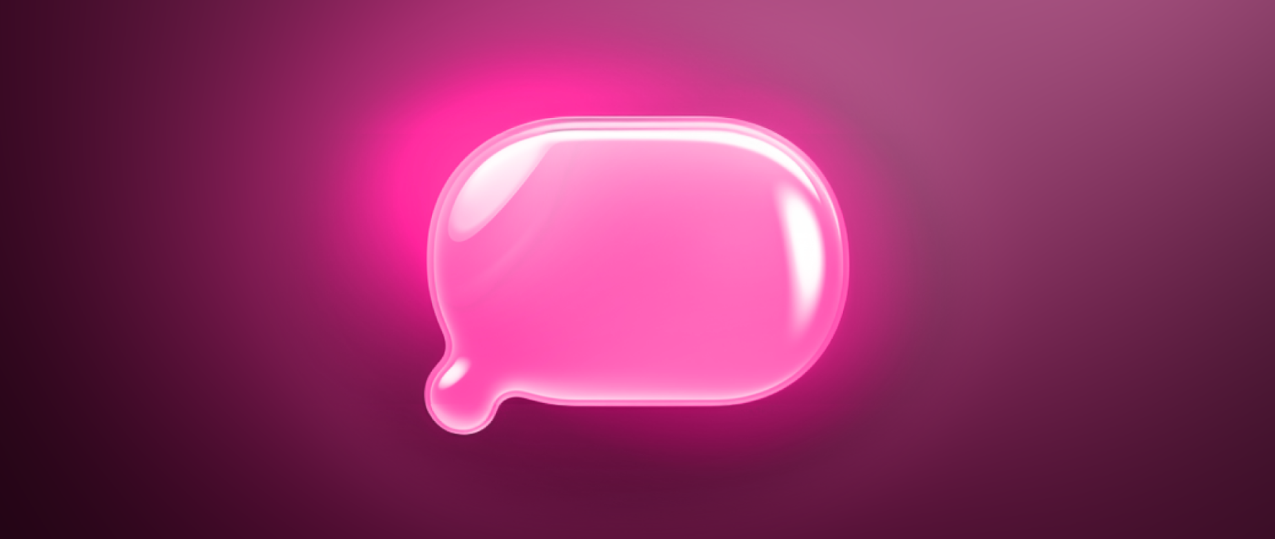 A neon pink chat bubble on a dark pink background.