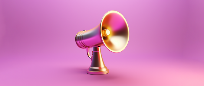 A gold megaphone on a pink background.