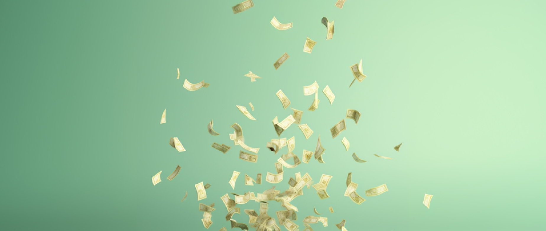 money raining down on a green background representing cash flow