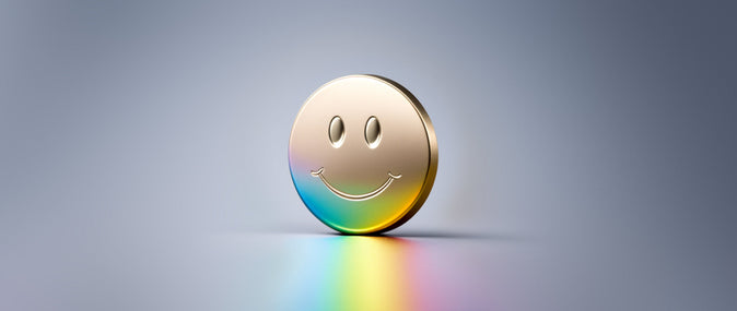 an ai happy face upright, that looks like a coin to represent AI customer experience