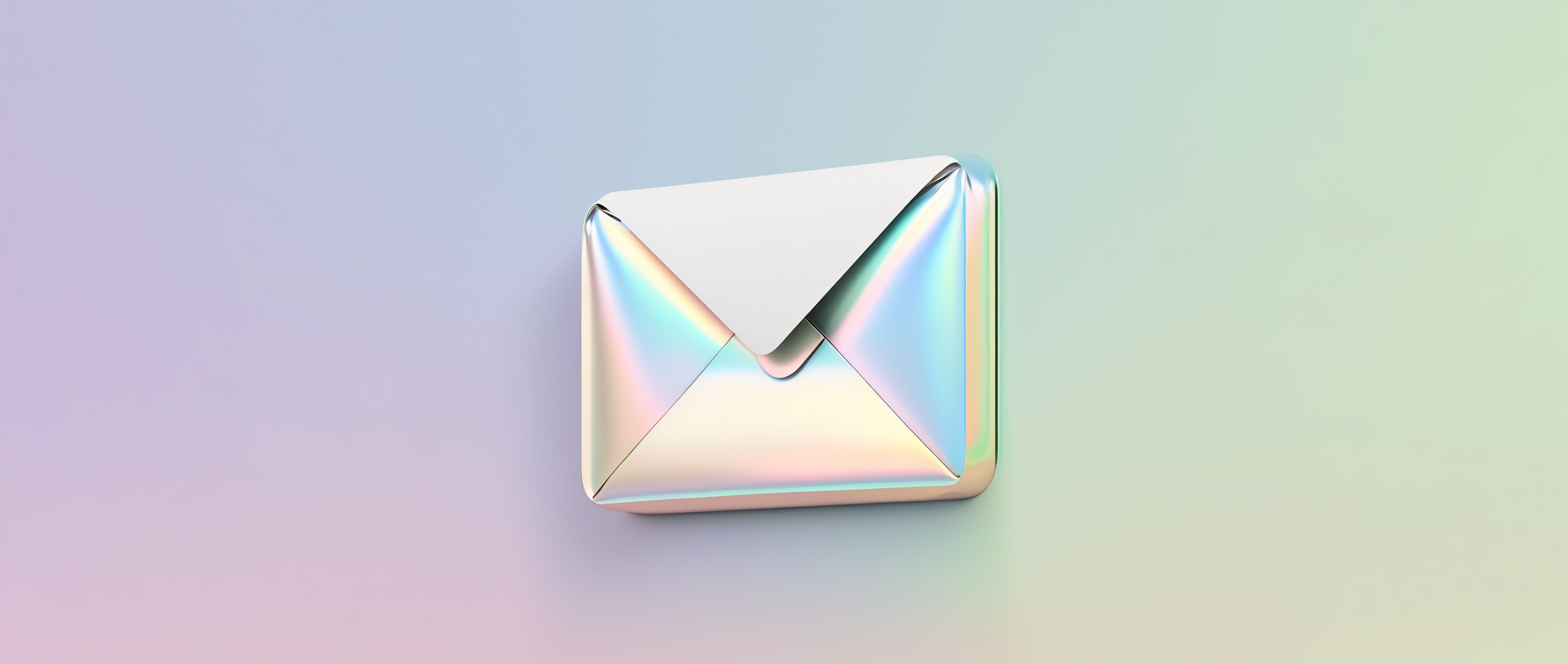 a shiny holographic envelope on a purple and green background