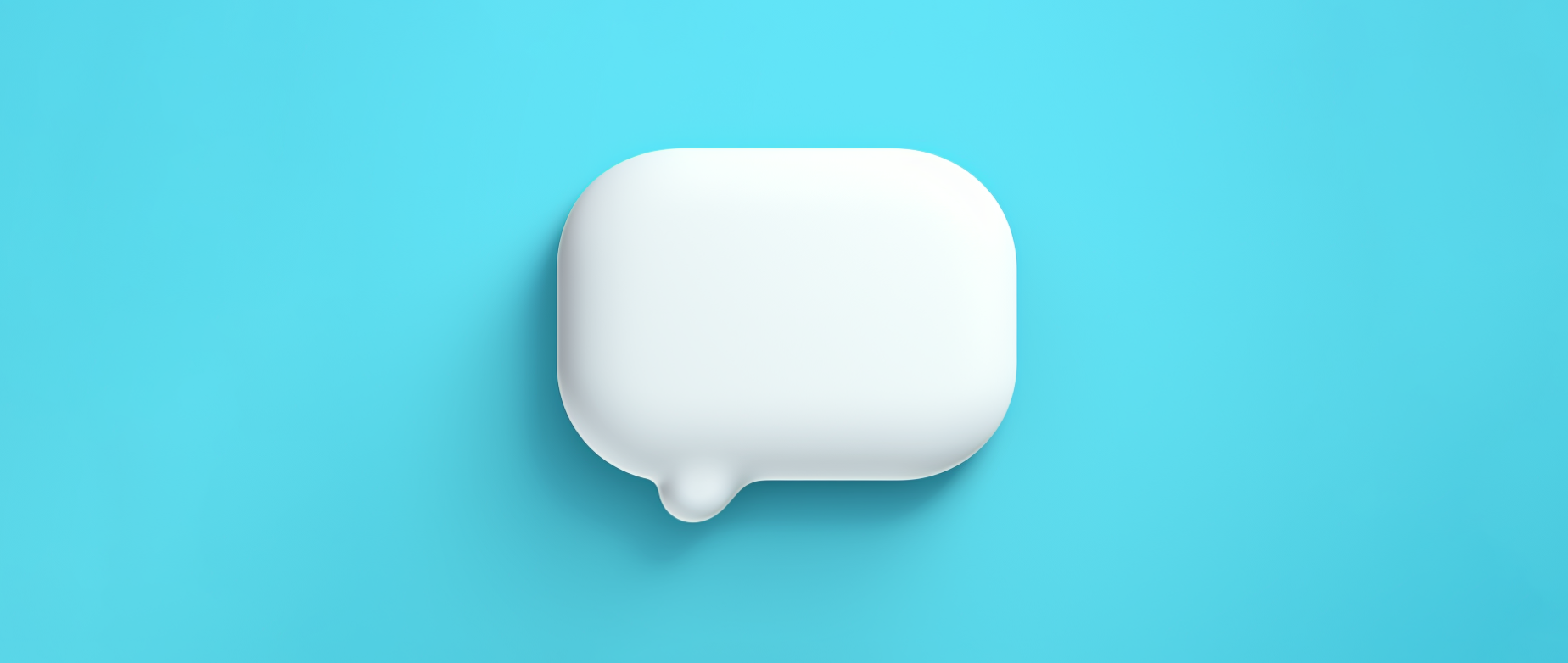 A cartoon 3D speech bubble on a bright blue background