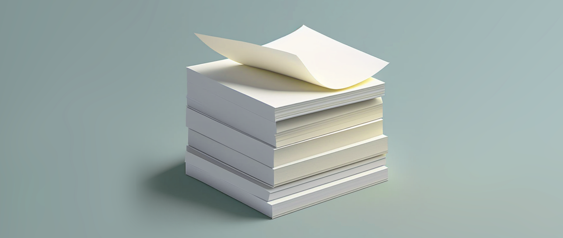 a stack of paper with the top page curling up