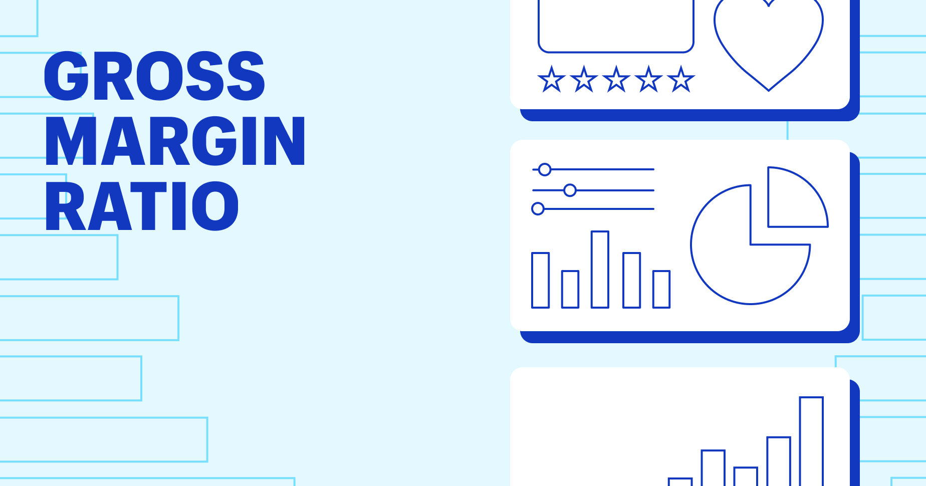 gross margin ratio, 3 images of different bar and pie chart style graphs