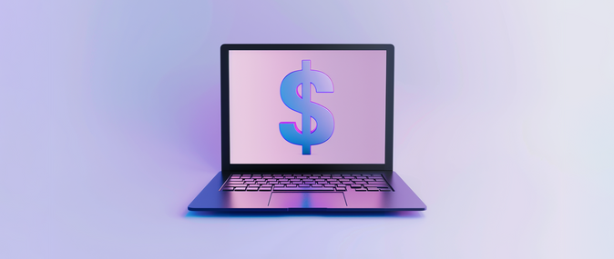 a computer with a money sign representing website hosting costs