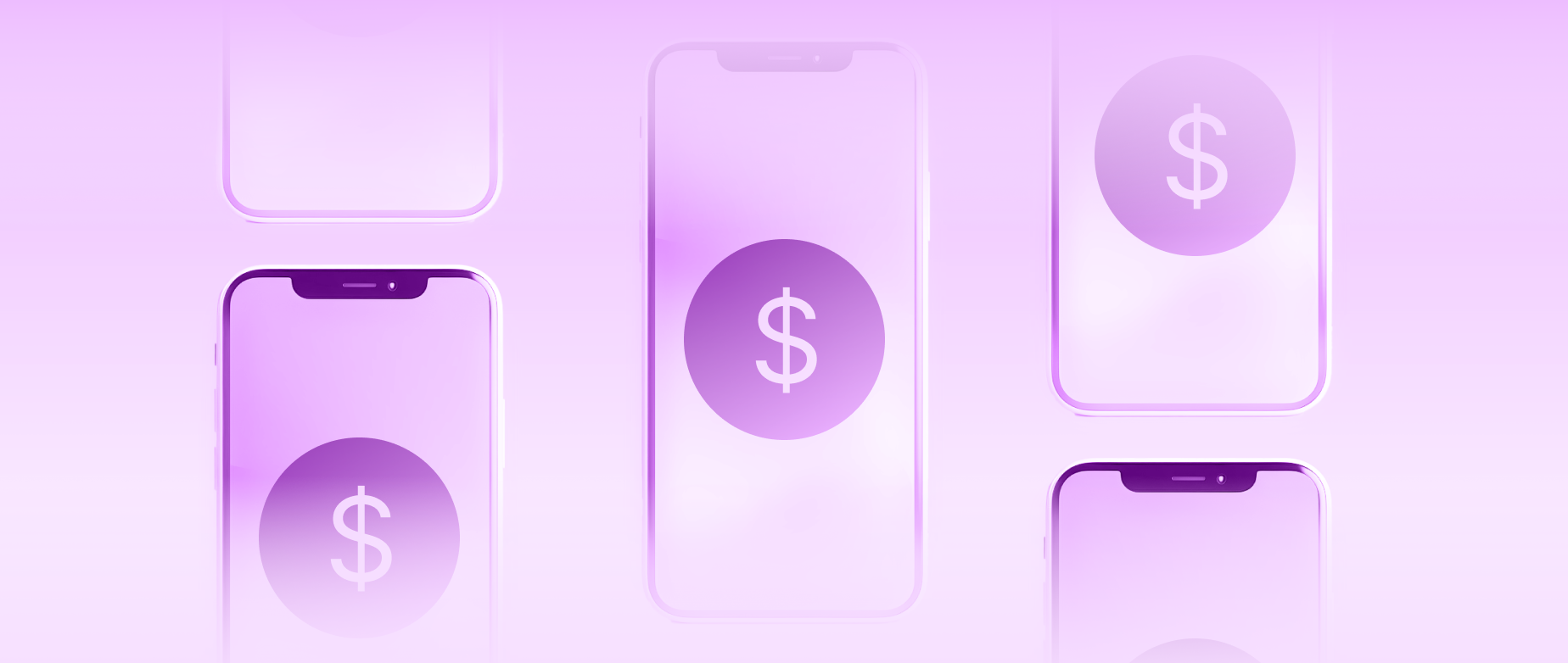 Illustration of smartphones showing dollar signs on their screens, representing influencer marketing costs.