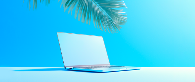 image of laptop with blue sky background and palm tree symbolizing lifestyle business ideas