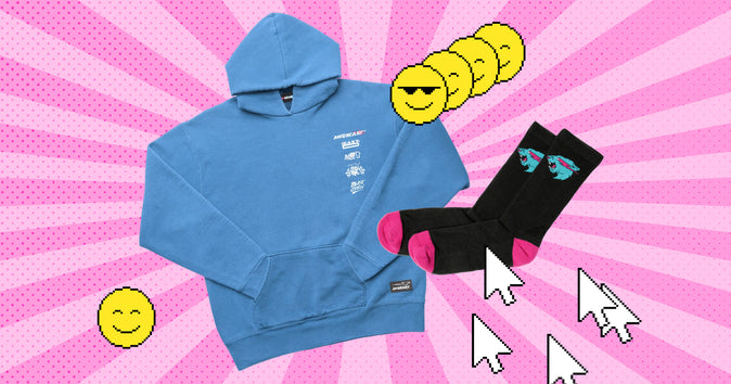 A sweatshirt and socks from a MrBeast merch line