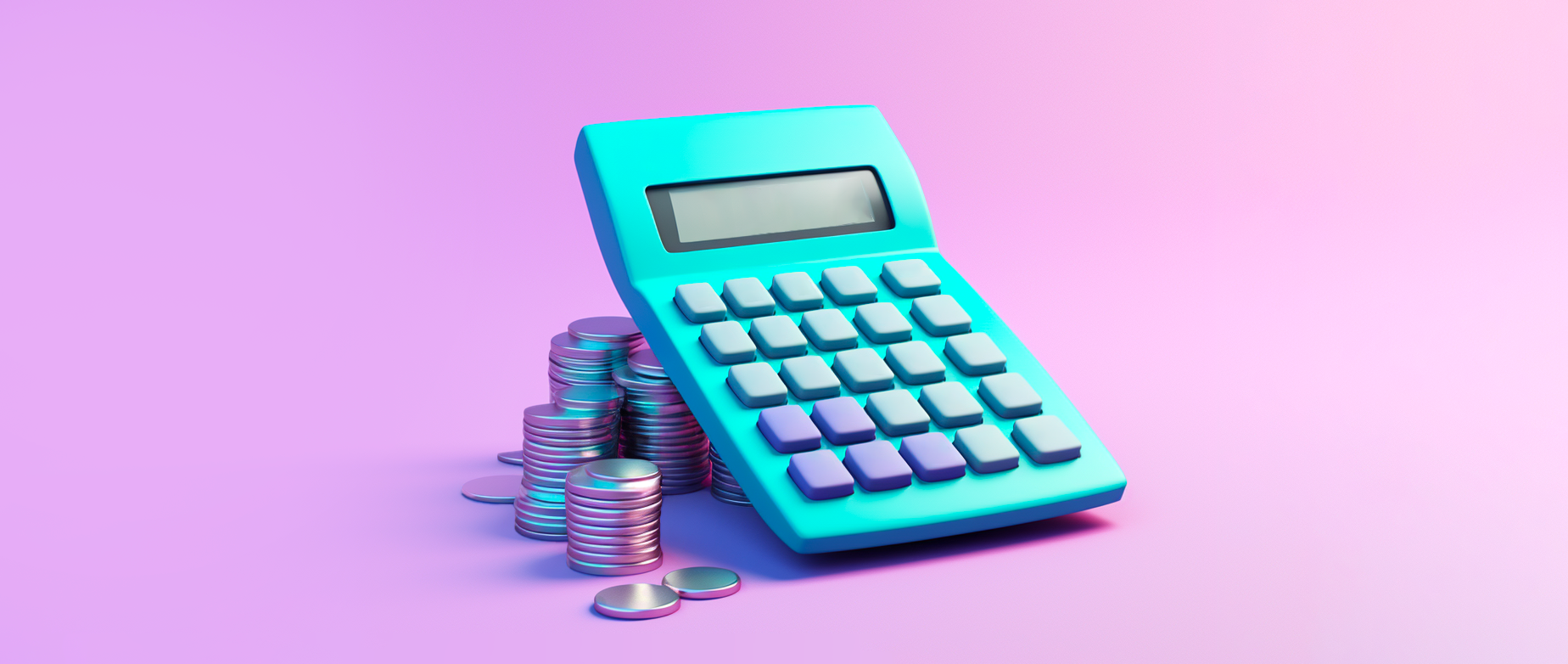 A calculator with coins below, representing cost efficiency.