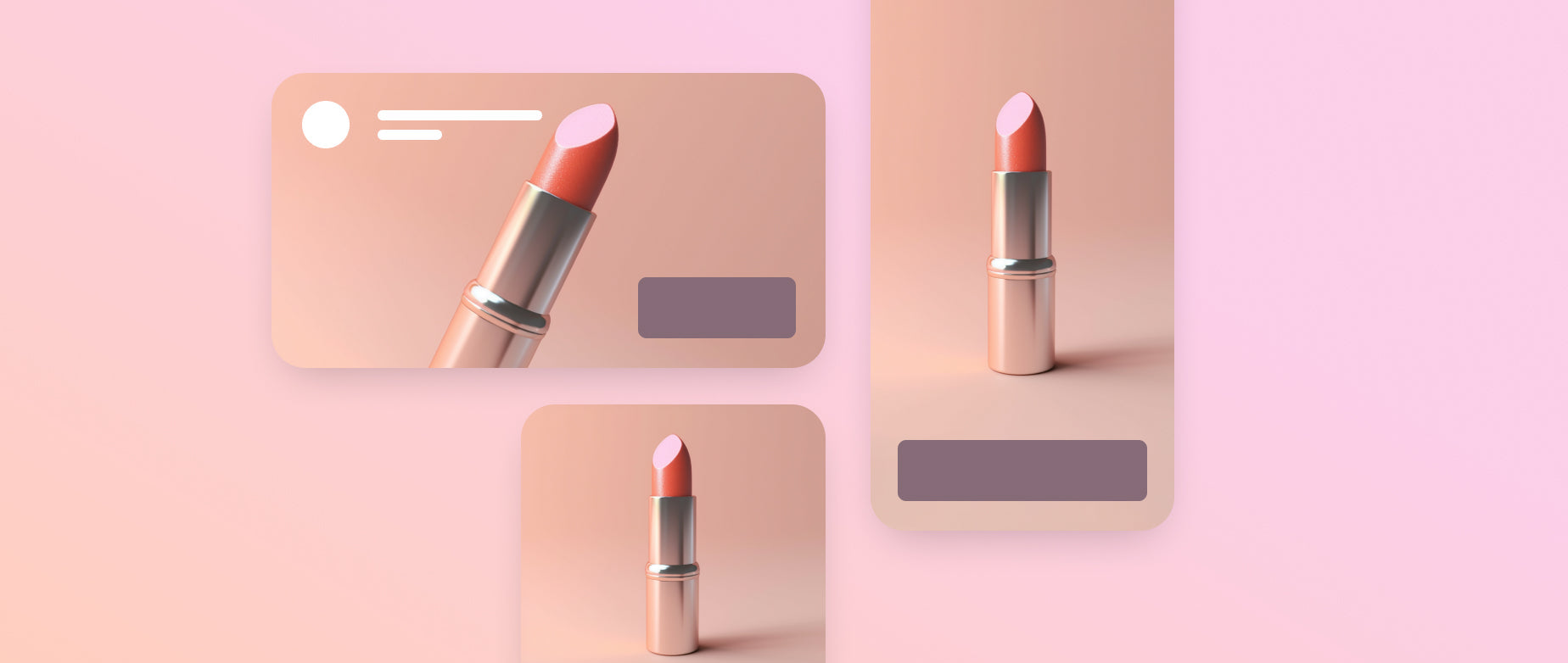 3 online ads modules with a picture of a lipstick on each, representing creative testing