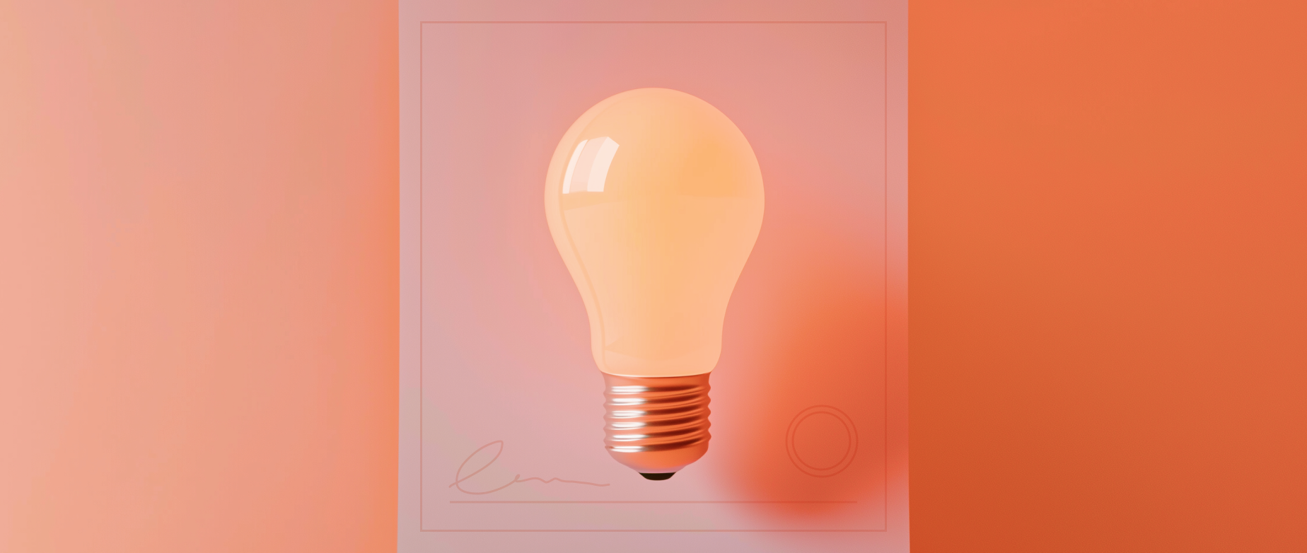 a lightbulb on an orange-pink signed piece of paper representing a patent