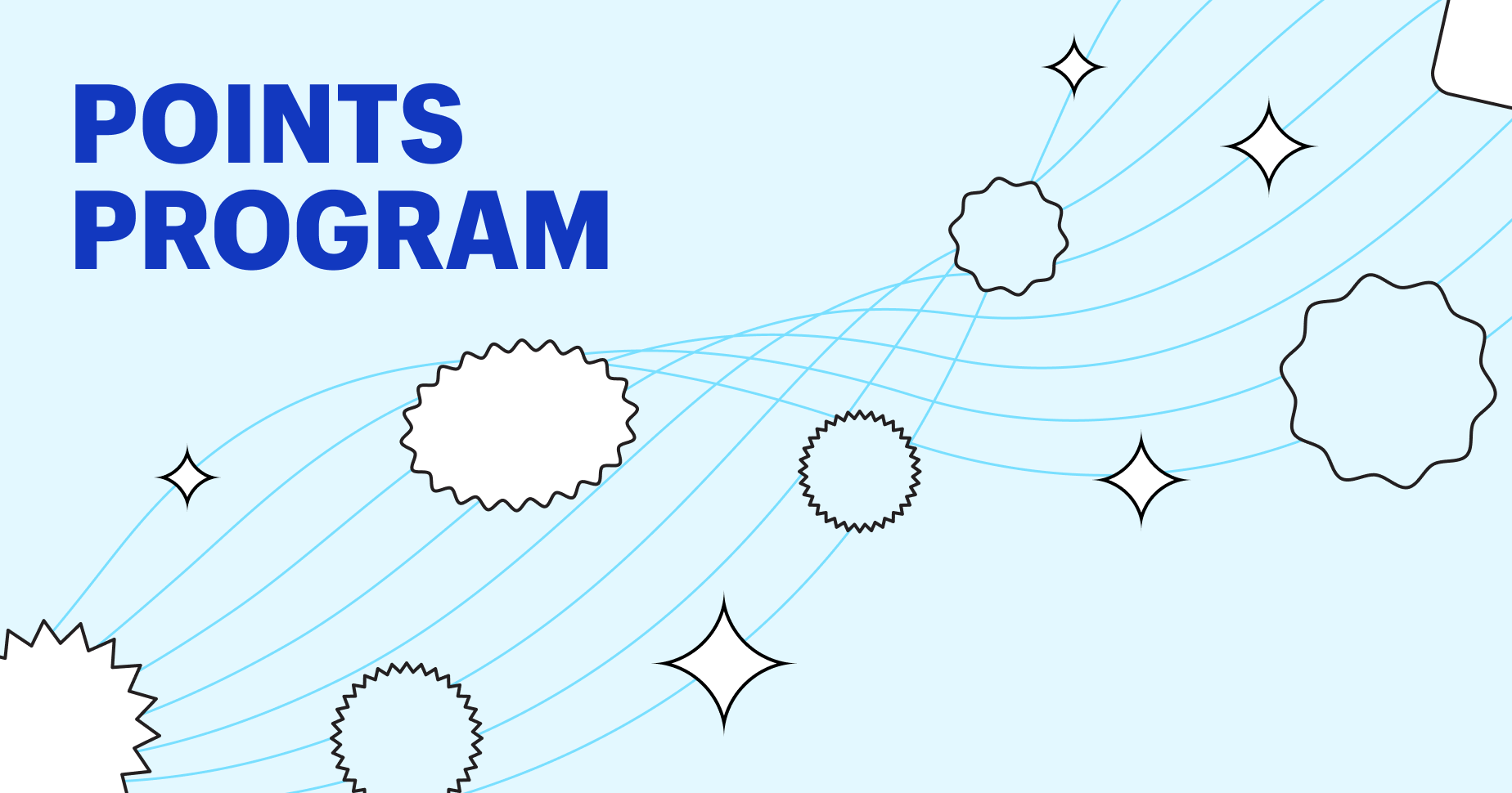 points program on left with circles, squares, and other geometric images in background