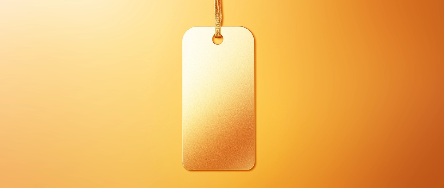 A shiny gold price tag on an orange background.