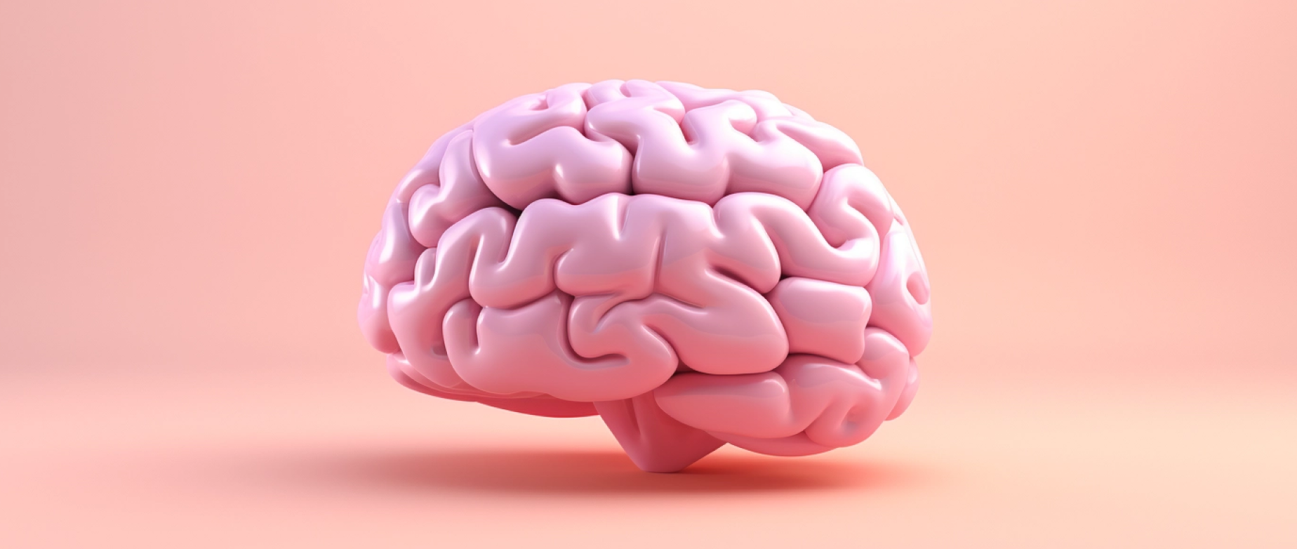 A pink brain on a light pink background.