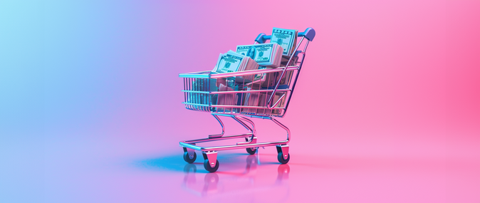 a shopping cart with dollar bills representing a retail loan