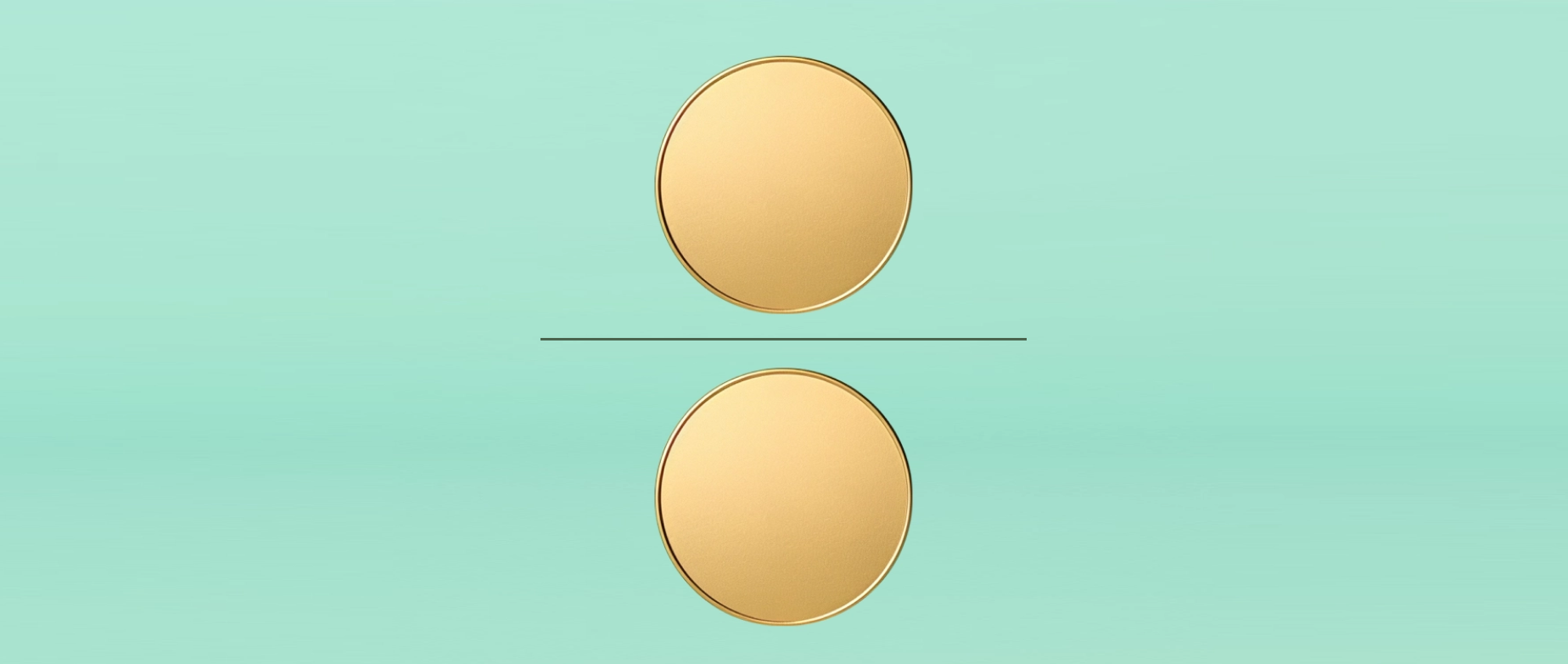 Two gold coins with a line inbetween them on a light blue background.