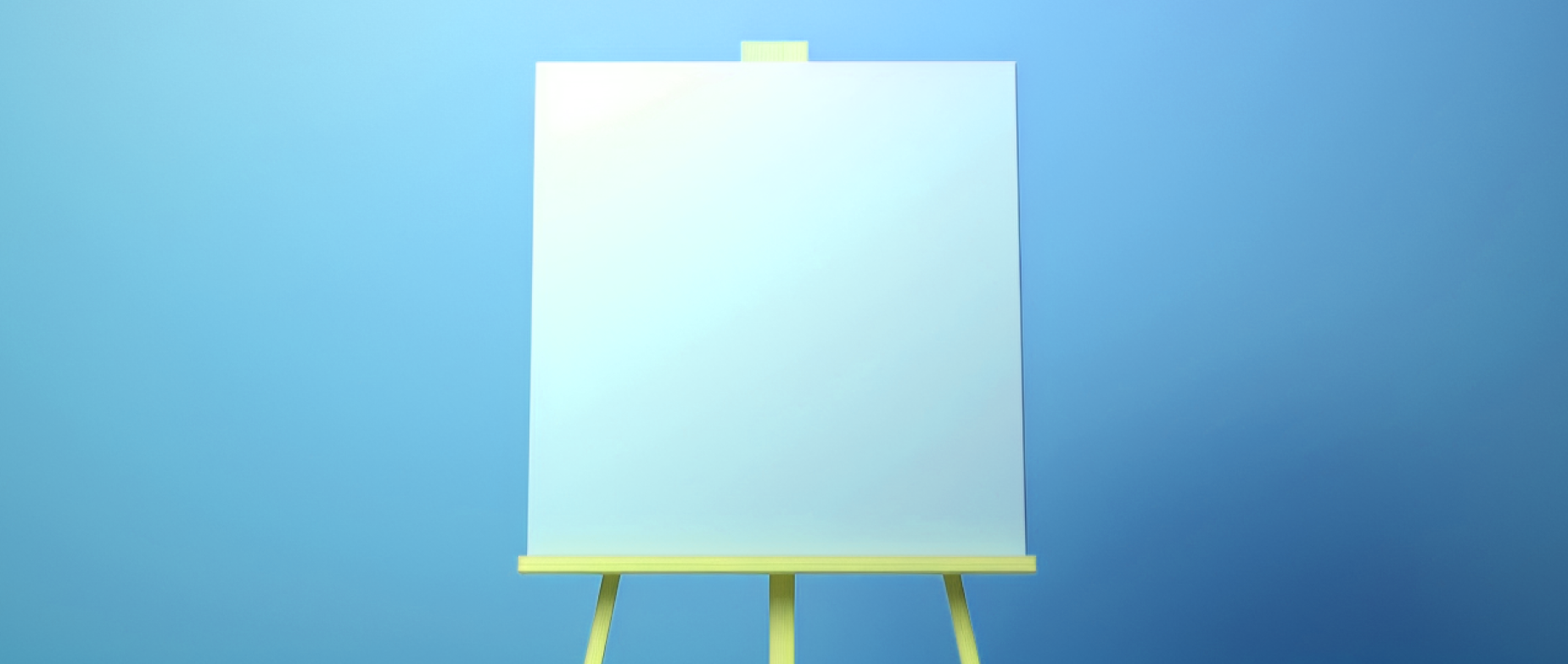 An easel with a blank board against a blue background.