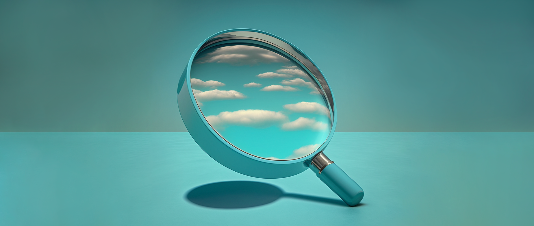 clouds and blue sky as seen through a magnifying glass: AI search engine