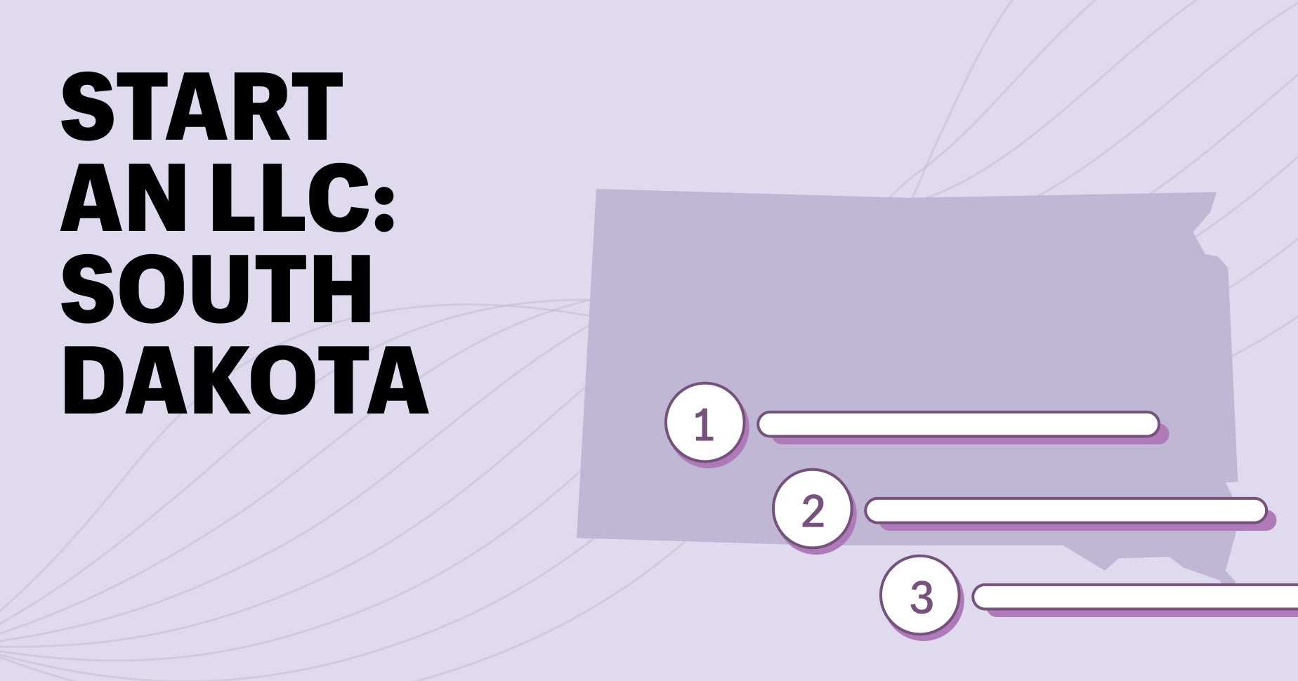 start an llc: south dakota on left, right is outline of state of south dakota and icons that indicate a list