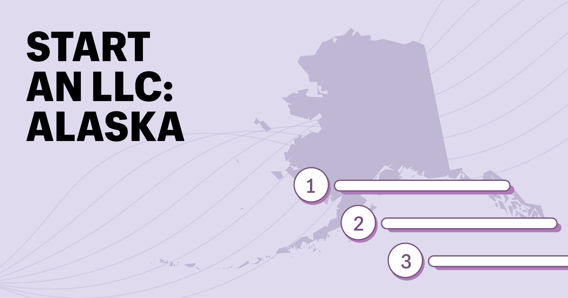 start an alaska llc on left, silhouette of state on right with overlay of steps to implement