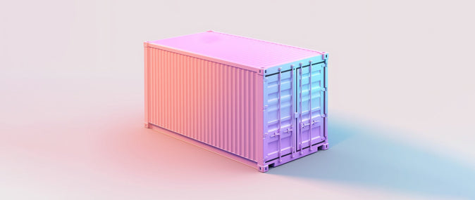 cargo container in pink hue representing supply chain issues