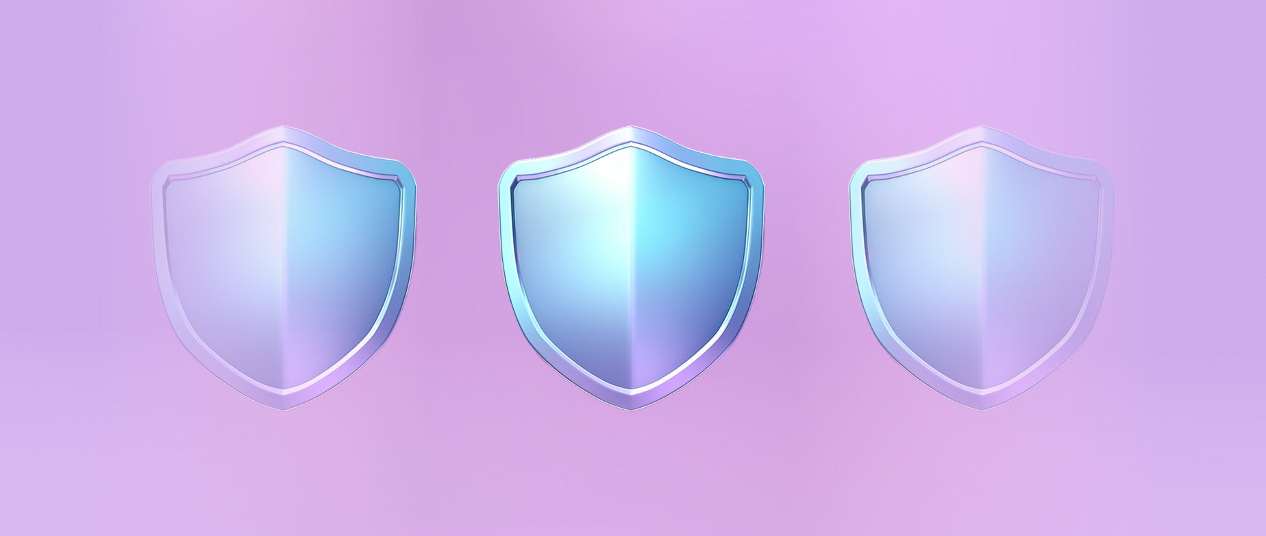 three light blue badges against a pink background: trust badges