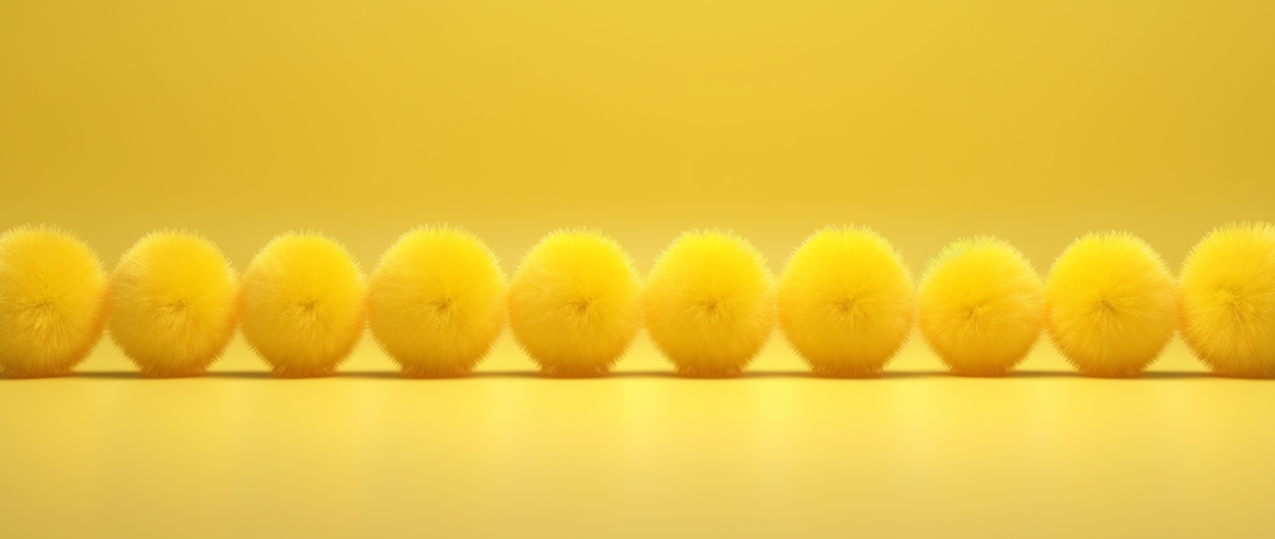 Fluffy yellow balls in a row.