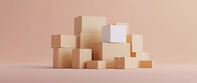 boxes on a pink background representing fulfillment